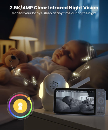 ieGeek 5.5" Baby Monitor,Audio Monitor with 2.5K Ultra HD 2.4G&5Ghz WiFi Camera,Night Light,Face