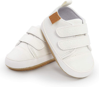 SOFMUO Baby Boys Girls High Top Ankle PU Leather Sneakers Soft Rubber Sole Infant Moccasins Newborn