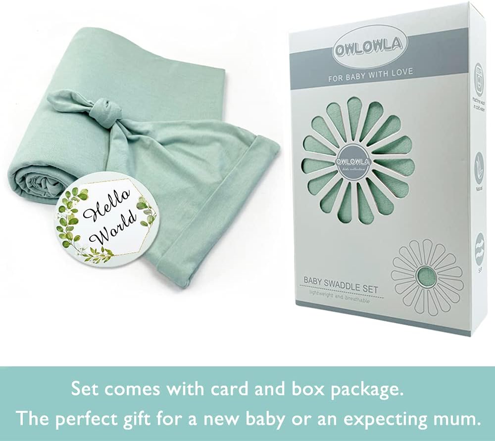 OWLOWLA Swaddle Blanket and Hat Set Newborn Swaddle Wrap Baby Receiving Blanket for Baby Boys