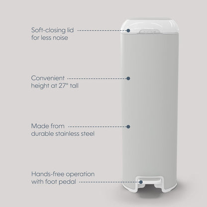Diaper Genie Platinum Pail (Stone Grey) is Made in Durable Stainless Steel and Includes 1 Easy Roll