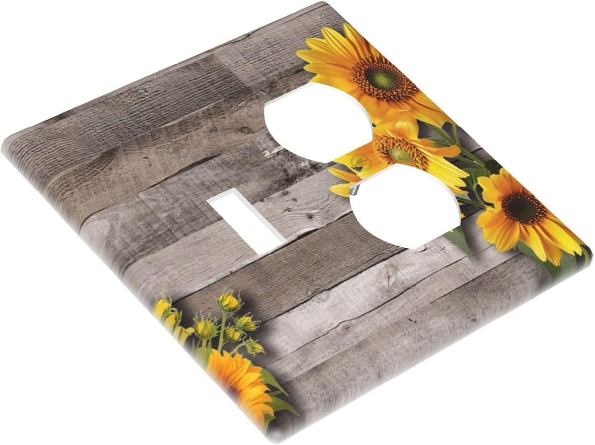 Sunflower Rustic Brown Gray Wood Wallplates 1 Toggle 1 Duplex Switch Plate Electrical GFCI