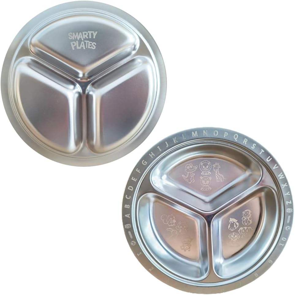 Stainless Steel Plates for Kids, Toddler Plate, Non Toxic Baby Dinnerware, BPA-Free Feeding Tray