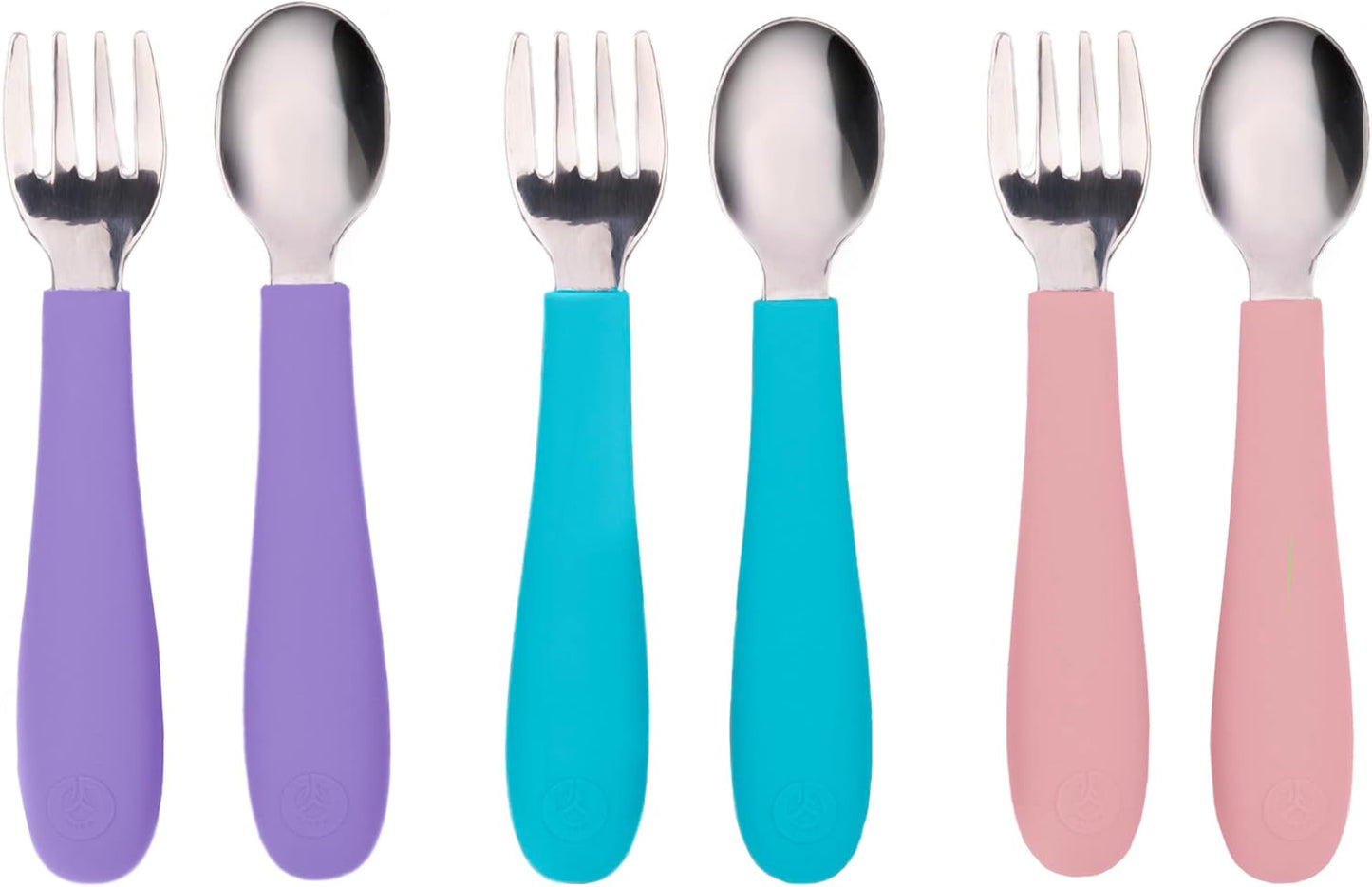 WeeSprout Toddler Utensils, 3 Forks & 3 Spoons, 18/8 Stainless Steel & Food Grade Silicone, Thick