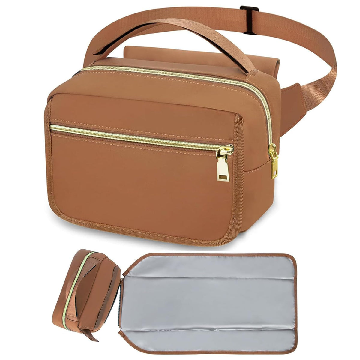 printe Small Diaper Bag with Portable Changing Pad, Crossbody Diaper Pack with Wipes Pocket, Women