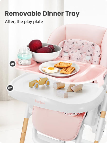 Foldable High Chair with Soft Cushion, High Chairs for Babies and Toddlers, Height Adjustable