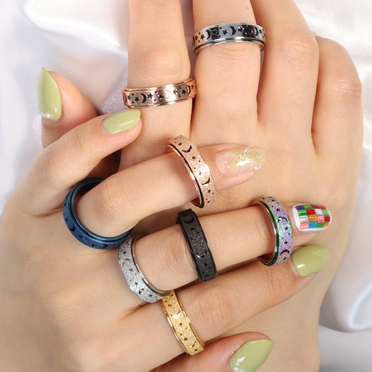Anxiety Ring for Women Men, Titanium Stainless Steel Spinner Ring, 5 Colors, 6MM, Size 6-10, 3