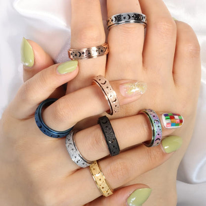 Anxiety Ring for Women Men, Titanium Stainless Steel Spinner Ring, 5 Colors, 6MM, Size 6-10, 3