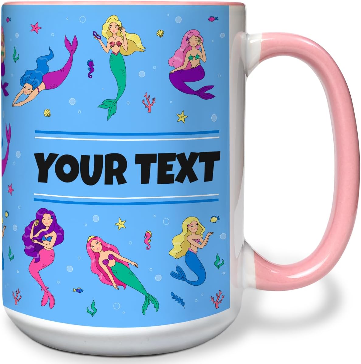 Personalized Mug for Kids - Mermaids - Custom Name/Text, Ceramic Hot Chocolate/Cocoa/Coffee Cup for
