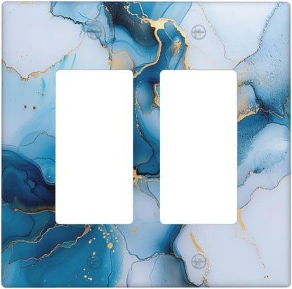 Decorative Outlet Covers Modern Abstract Blue Gold Line Marble 2 Gang Wall Plate Double Rocker Two
