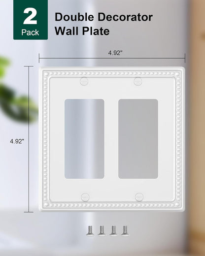 2-Pack Double Decorator Outlet Cover Plate, Pure White Pearls Decorative Switch Plates and Outlet