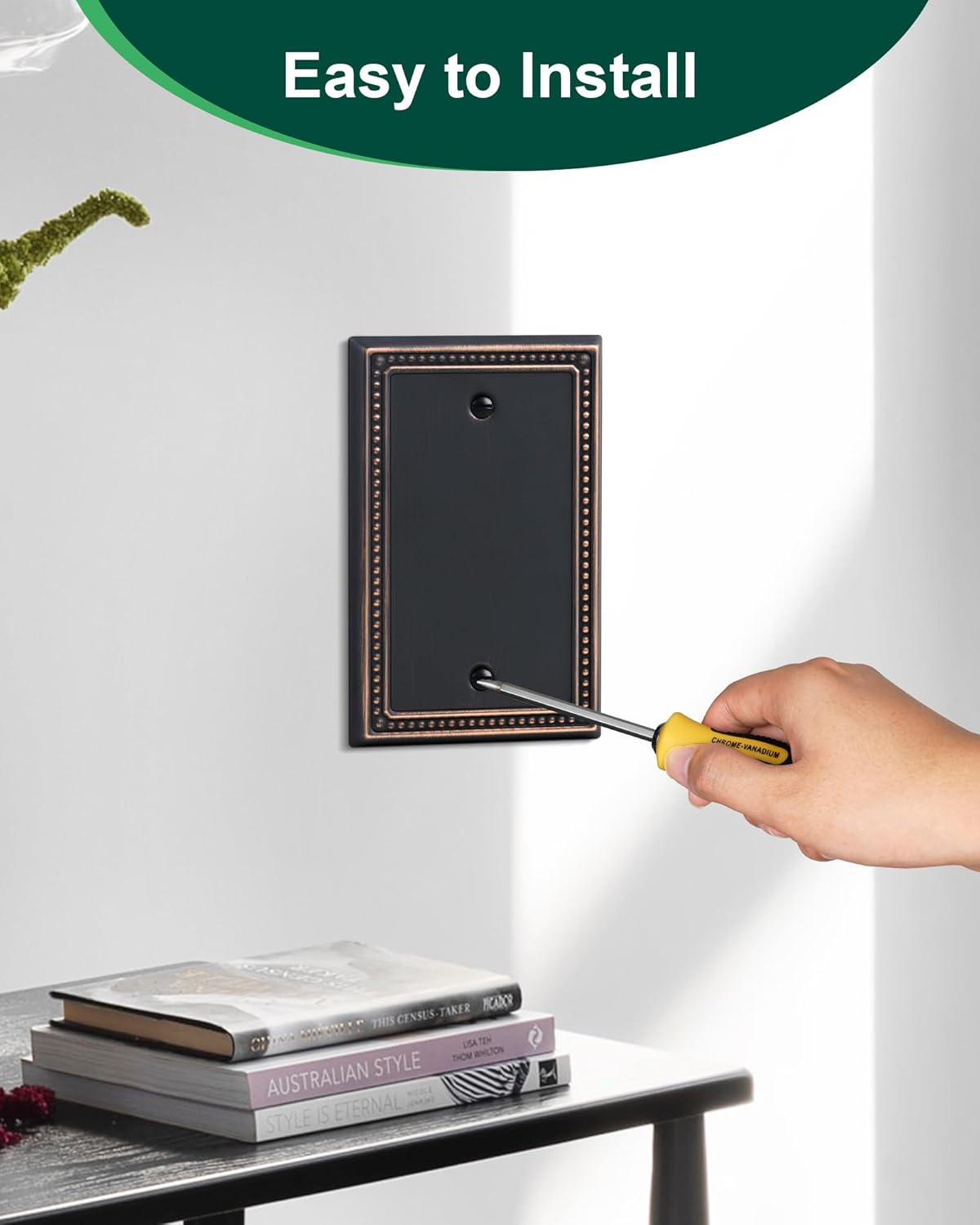 2-Pack Blank Outlet Cover Wall Plate, Metal Switch Plates Outlet Covers, Aged Bronze Pearls Beaded