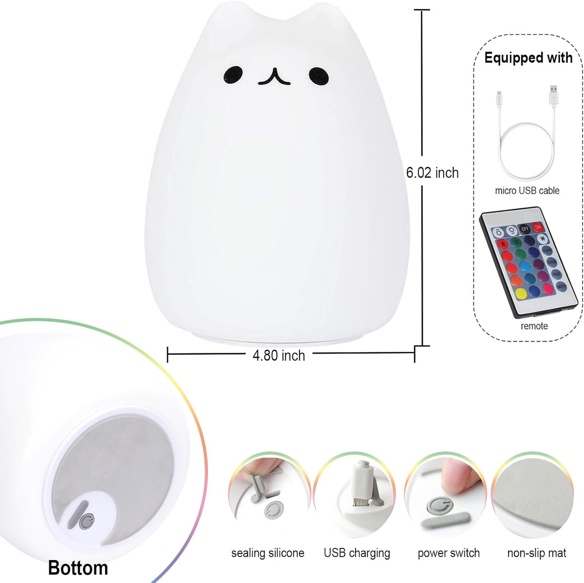Cat Lamp, Cute Kitty Night Light with Remote Control, Christmas Gifts for Girls Boys Teens