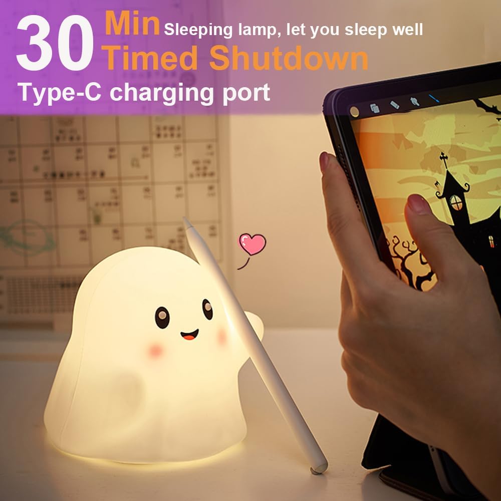 Ghost Night Light for Kids, Silicone Nursery Nightlight with 13 Interactive Sound Effects