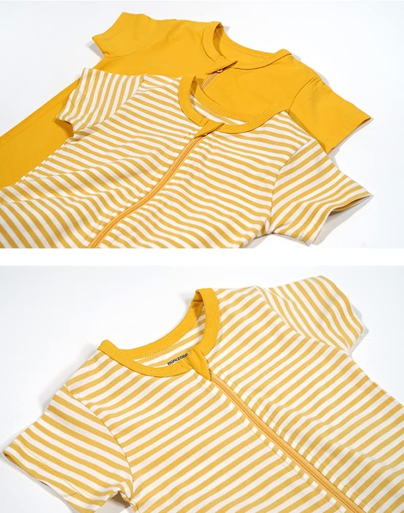 Teach Leanbh Baby Boys Girls 2-Pack Romper Jumpsuits Cotton 2 Way Zipper Short Sleeve Footless