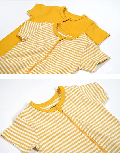 Teach Leanbh Baby Boys Girls 2-Pack Romper Jumpsuits Cotton 2 Way Zipper Short Sleeve Footless