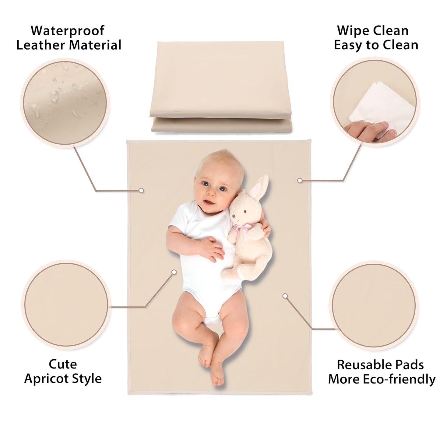Vegan Leather Baby Changing Mat - Wipeable Portable Changing Pad, Foldable Travel Changing Mat for