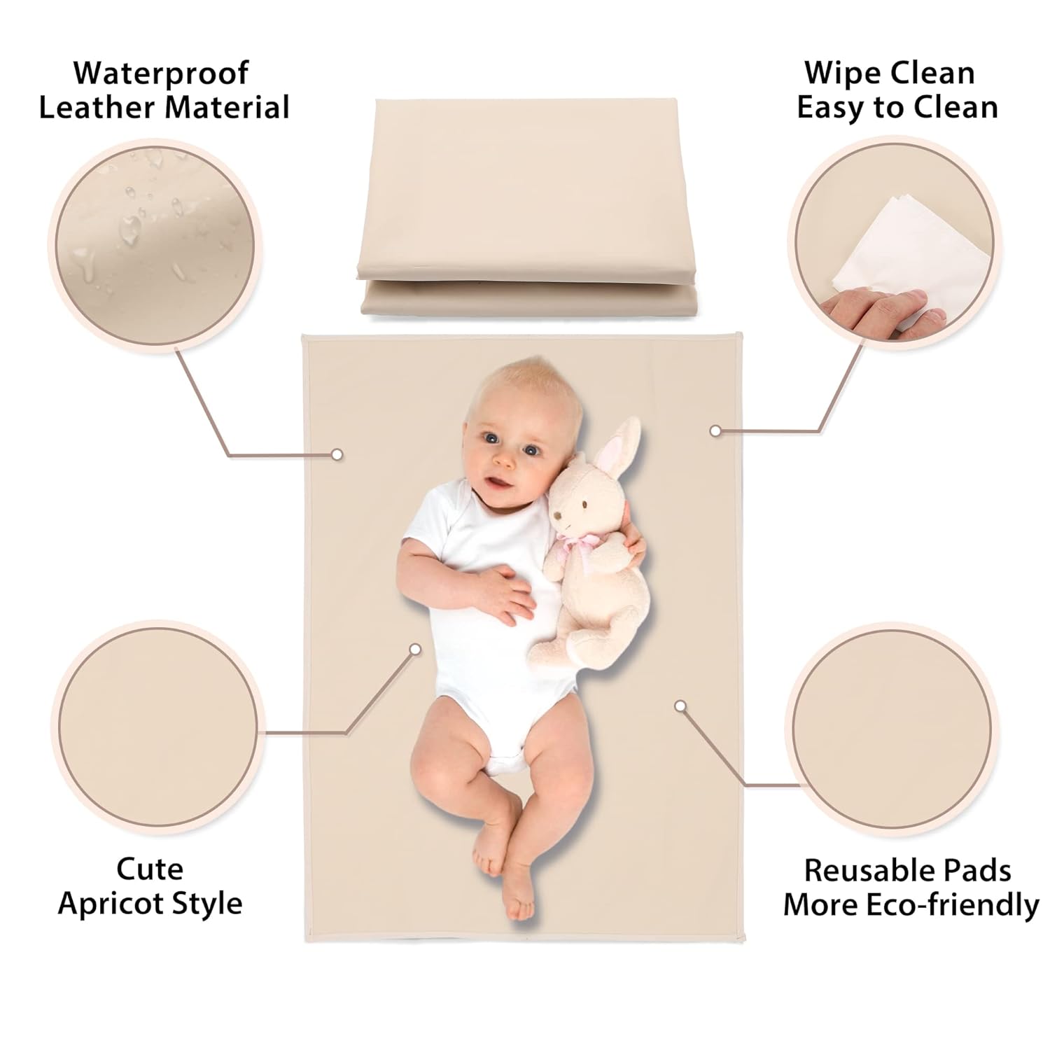 Vegan Leather Baby Changing Mat - Wipeable Portable Changing Pad, Foldable Travel Changing Mat for