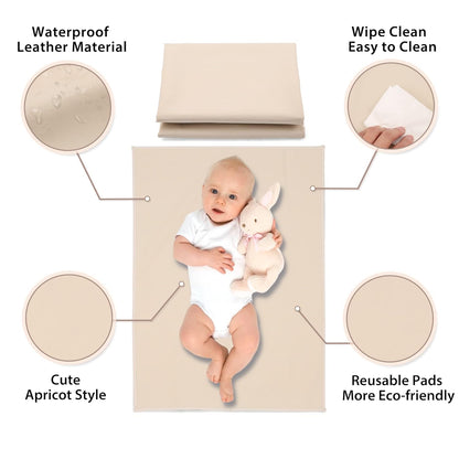 Vegan Leather Baby Changing Mat - Wipeable Portable Changing Pad, Foldable Travel Changing Mat for