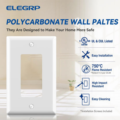 ELEGRP Decorative Receptacle Wall Plate, 1-Gang Mid Size Decorator Covers, Unbreakable