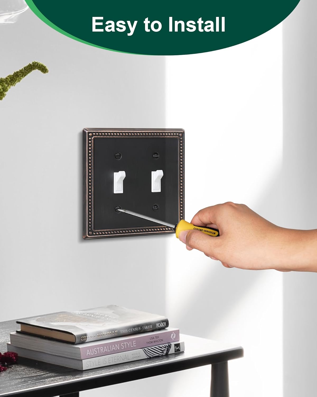 2-Pack Double Toggle Light Switch Cover Plate, Pearls Decorative Dual Switch Plate Covers, Aged