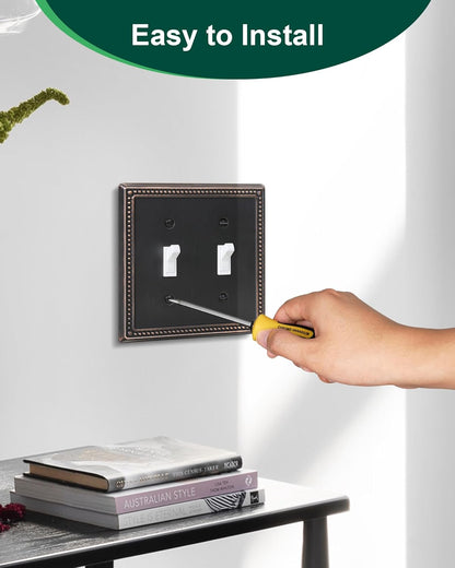 2-Pack Double Toggle Light Switch Cover Plate, Pearls Decorative Dual Switch Plate Covers, Aged