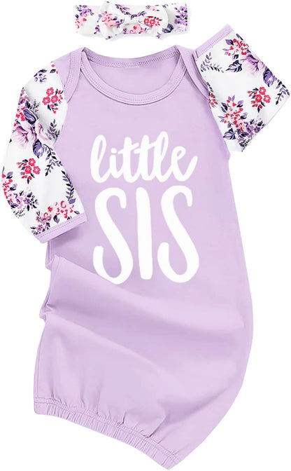 AMAWMW Newborn Baby Girl Little Sister Sleeper Gown Stripe Long Sleeve Nightgown Pajamas Gifts
