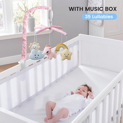 Feisike Crib Mobile for Girls - Baby Mobile for Crib with 35 Lullabies, 3 Modes Digital Musical