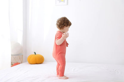 GUISBY Rayon Made from Bamboo Baby Pajamas, Summer Short Sleeve Footless Rompers, 2 Way Zipper
