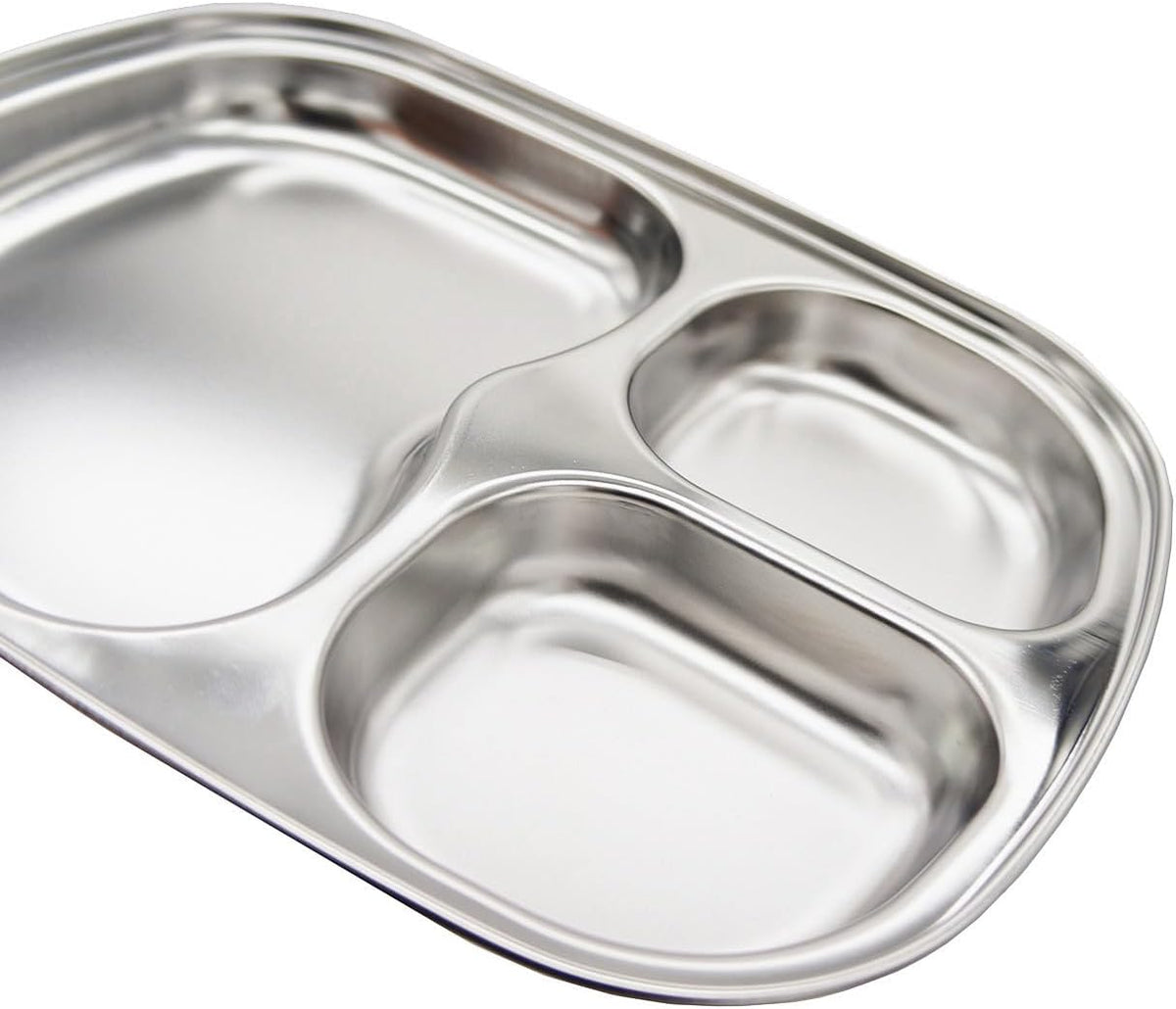Korean Stainless Steel Divided Plates, Kids Toddlers Babies Tray, BPA Free, Diet Food Control