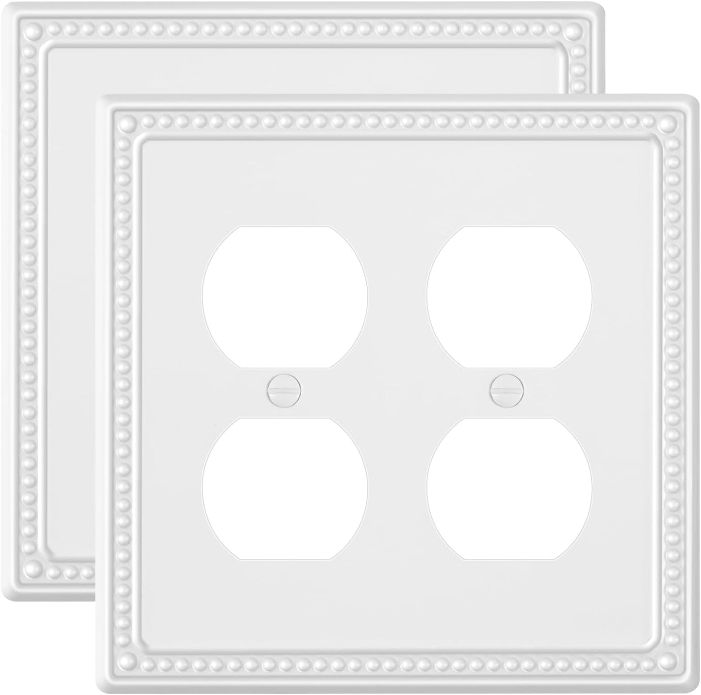 2-Pack Double Duplex Outlet Cover, Metal Switch Plates and Outlet Covers, Pure White Pearls