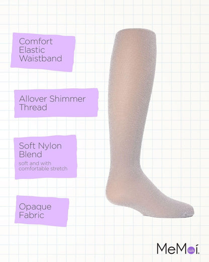 MeMoi Shining Star Shimmer Tights for Girls, Ultra Soft and Lightweight Opaque Girl Tights - Sizes