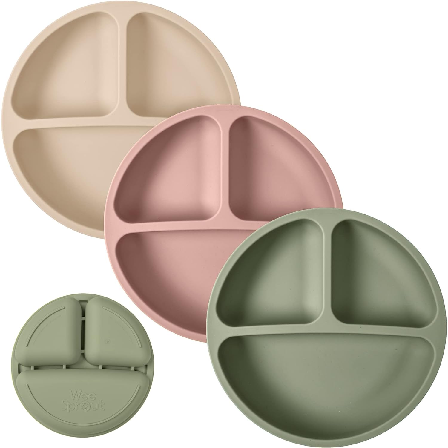 WeeSprout Silicone Plates for Babies & Toddlers (3 Pack) 100% Food-Grade Dishes for Self Feeding