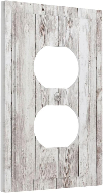 Outlet Covers Rustic Vintage White Wood Grain 1 Gang Duplex Wall Plate Decorative Switch Plates