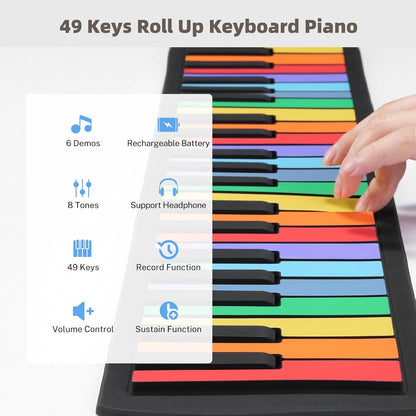 49 Key Roll Up Keyboard Piano, Portable Digital Electric Foldable Piano Keyboard, Rechargeable, 8