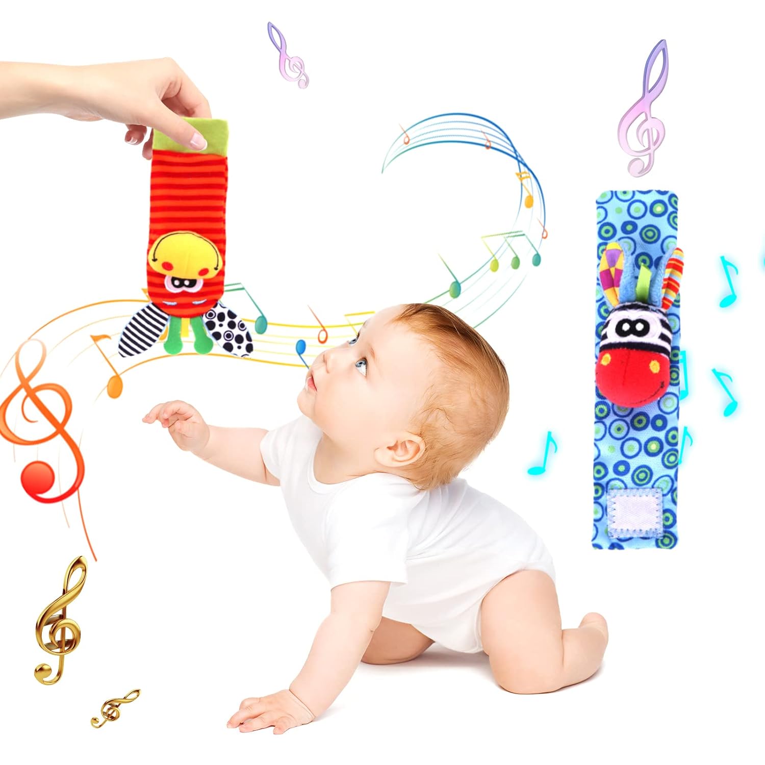Wrist Rattle Foot Finder Socks Set for Baby Arm Hand Rattle Feet Leg Ankle Socks Newborn Soft