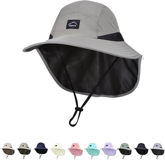 Outdoor Kids Sun Hat with Neck Flap UPF 50+ Quick Dry Beach Hats for Baby Boys Girls Age 2-12 Years