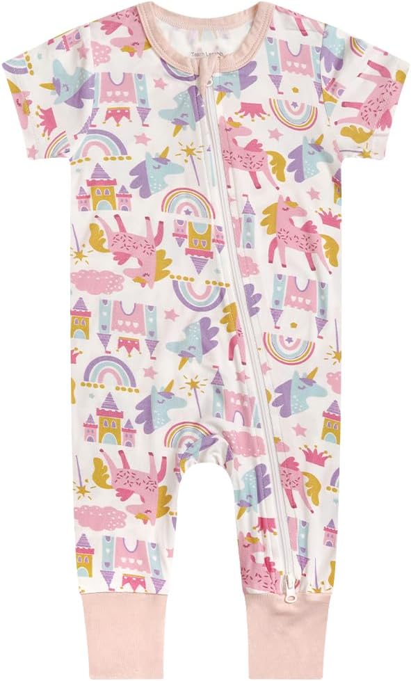 Teach Leanbh Toddler Unisex Baby Bamboo Viscose Pajamas 2 Way Zipper Short Sleeve Footless Romper