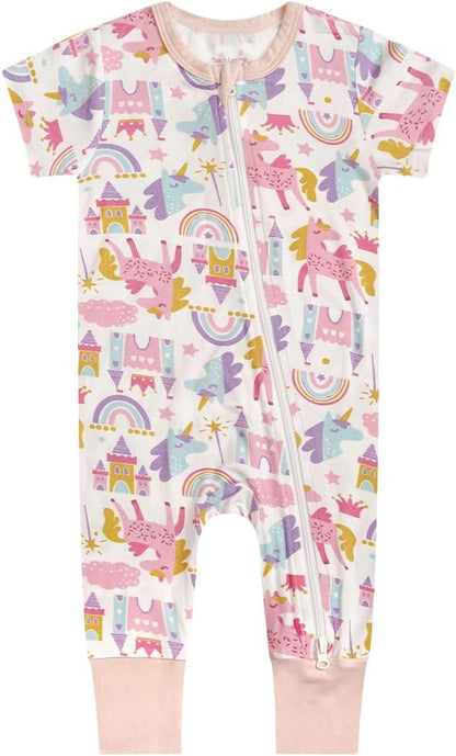 Teach Leanbh Toddler Unisex Baby Bamboo Viscose Pajamas 2 Way Zipper Short Sleeve Footless Romper