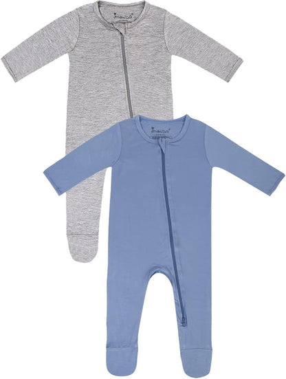 Jimonda Bamboo Baby Pajamas,Unisex Boys Girls One-Piece Footies,Long Sleeve Sleepers 2-Way Zip