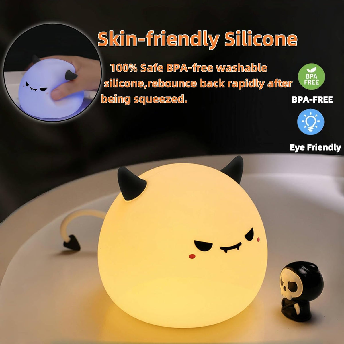 Cute Monster Night Light for Kids,Cute Monster lamp Soft Silicone Lamp 3 Level Dimmable Changing