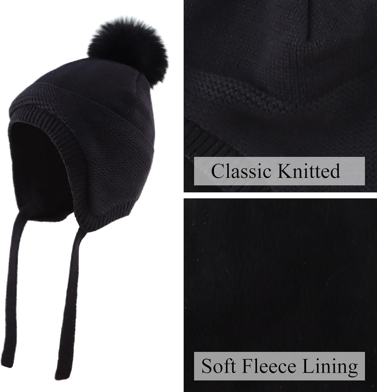 Basic Winter Baby Beanie Gloves Boys Girls Knitted Hat Pompom Kids Earflap Hats Warm Infant Toddler