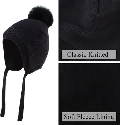 Basic Winter Baby Beanie Gloves Boys Girls Knitted Hat Pompom Kids Earflap Hats Warm Infant Toddler