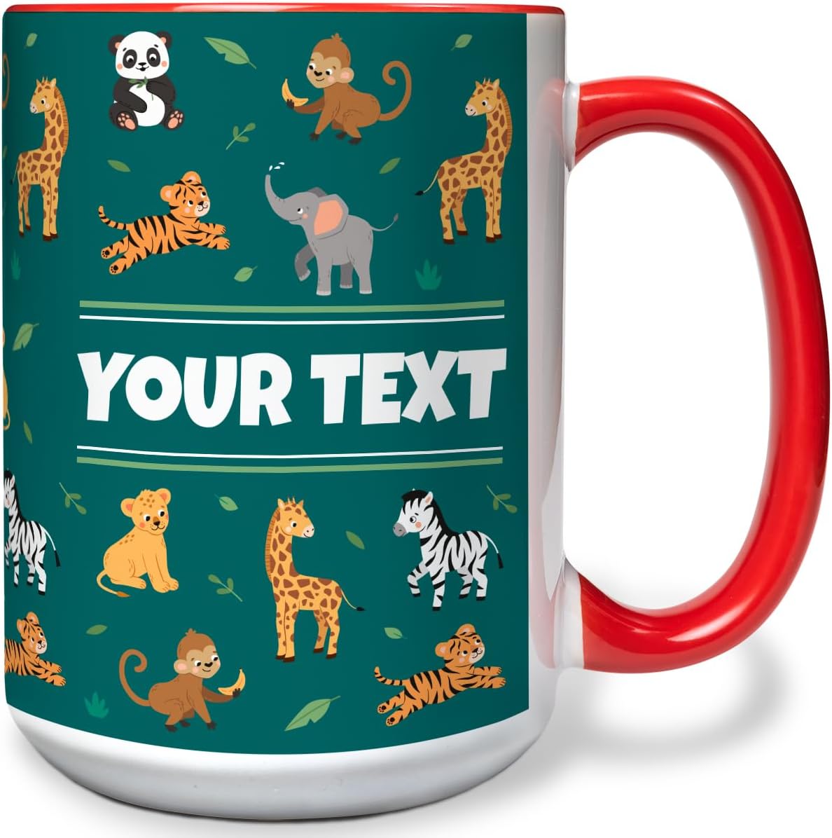 Personalized Mug for Kids - Zoo Animals - Custom Name/Text, Ceramic Hot Chocolate/Cocoa/Coffee Cup