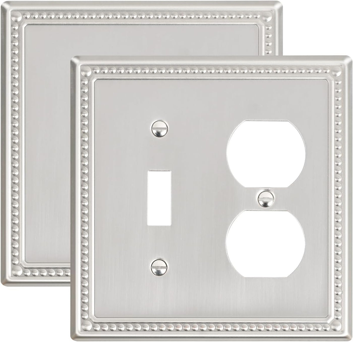2-Pack Combo Toggle/Duplex Light Switch Cover Plate, Brushed Nickel Metal Wall Outlet Cover