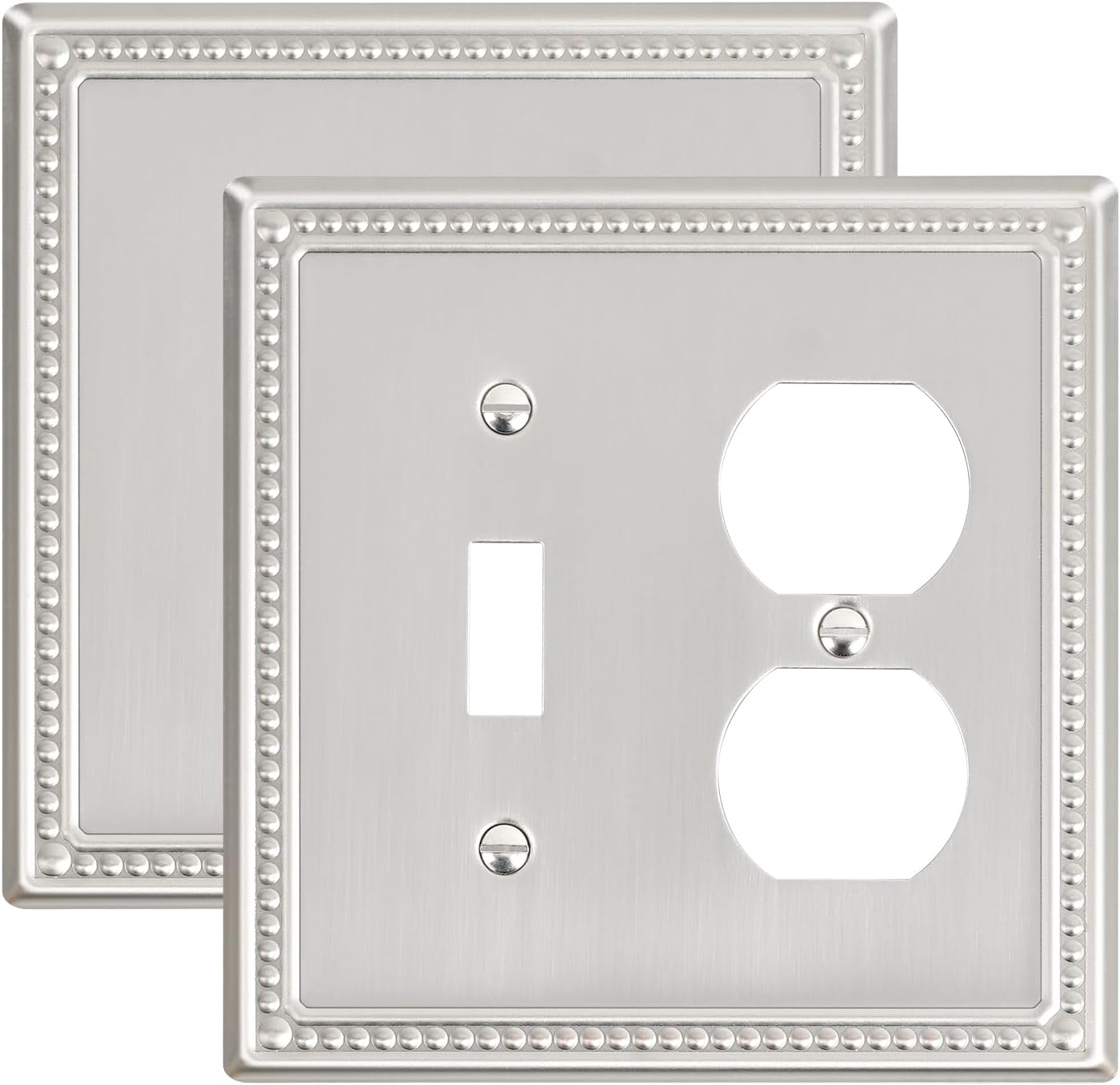 2-Pack Combo Toggle/Duplex Light Switch Cover Plate, Brushed Nickel Metal Wall Outlet Cover