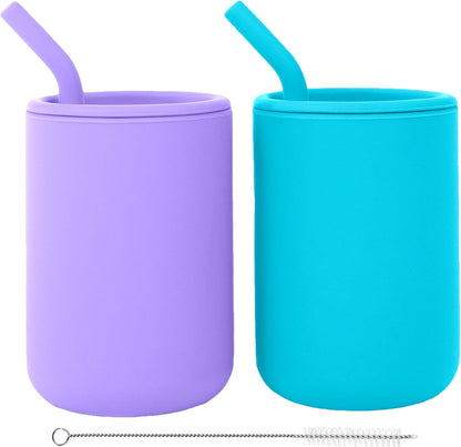 WeeSprout Silicone Baby Cups With Straws and Lids, 4 & 8 oz Options, Set of 2, Food Grade Toddler