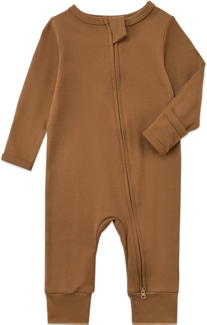 Aablexema 3-Pack Organic Cotton Baby Footless Pajamas with Mitten Cuffs, 2-Way Zipper Romper