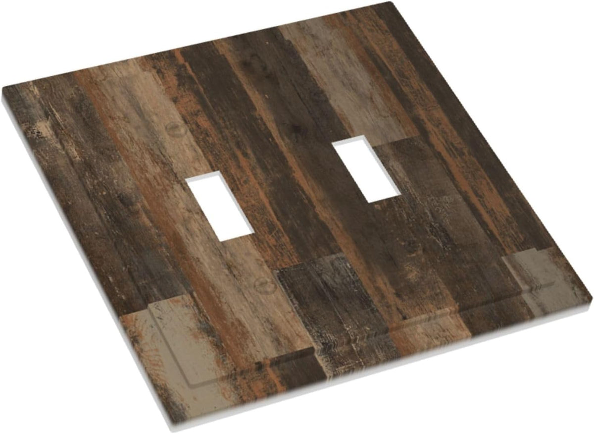 Rustic Brown Wood Grain Dark Oak Decorative Switch Plates 2 Gang Double Toggle Outlet Light Switch