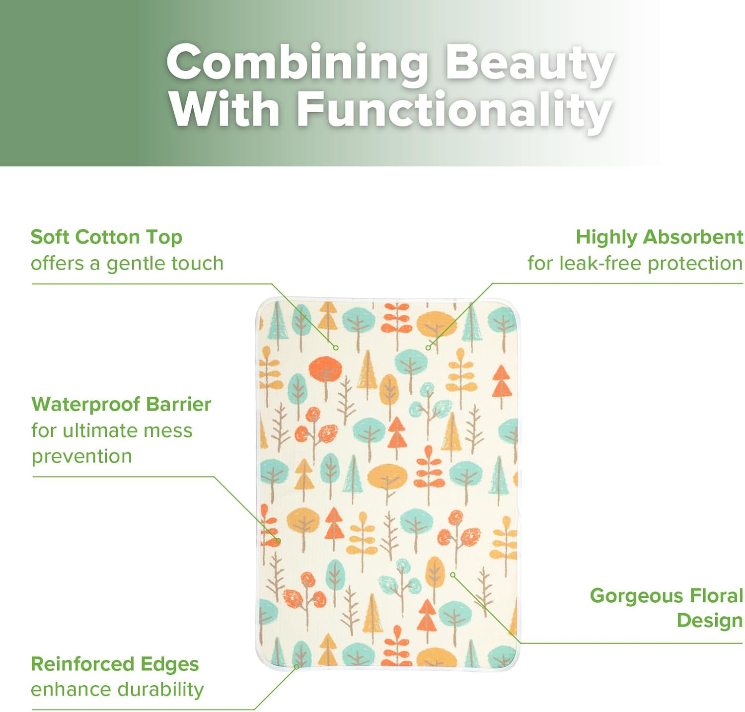 haakaa Waterproof Changing Pad Liners, 100% Cotton, Soft & Breathable (1pc, 19.5" x 27.5" Autumn