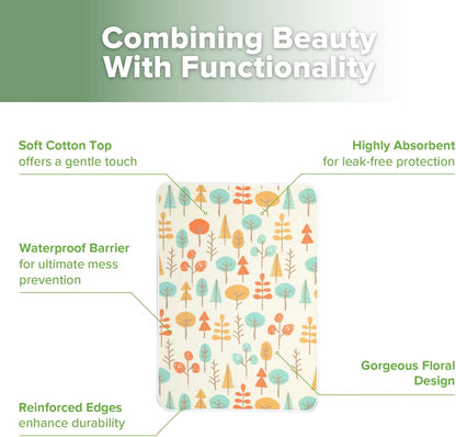 haakaa Waterproof Changing Pad Liners, 100% Cotton, Soft & Breathable (1pc, 19.5" x 27.5" Autumn